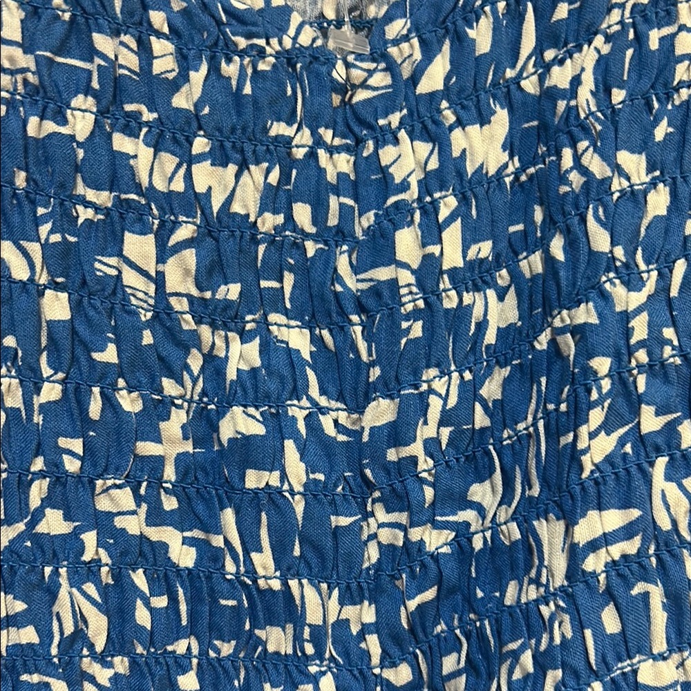 Japna Blue and White Smocked Ruffle Blouse - Picture 5 of 9